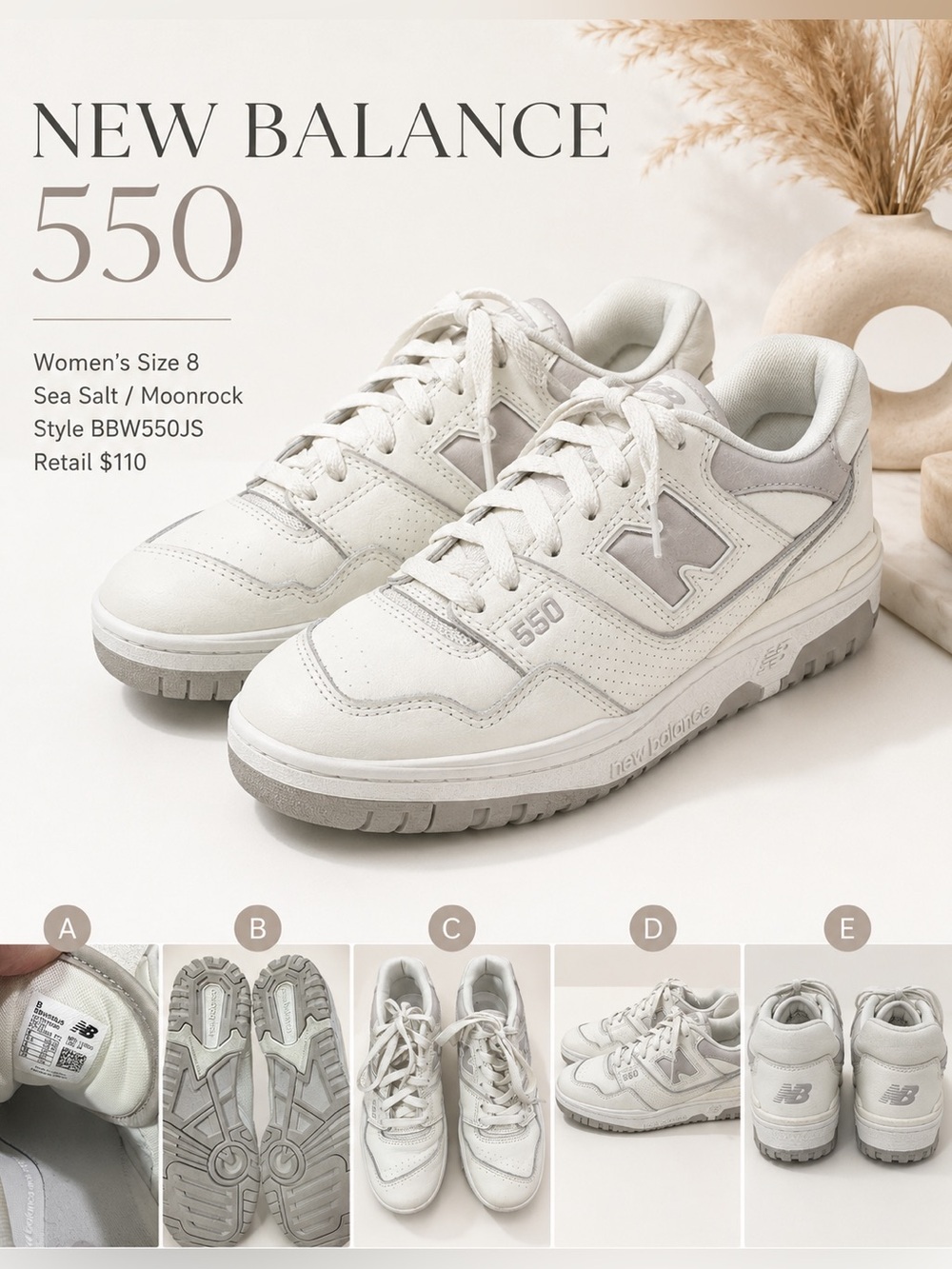 New Balance 550 Sea Salt Moonrock White Sneakers Women’s Size 8